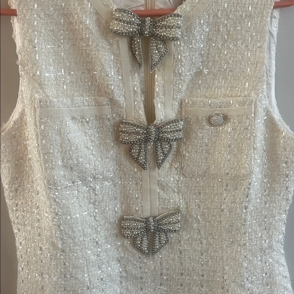 Mable Women’s Dress Medium Elegant Cream Stunning Bows Accent MISSING button - Picture 7 of 15